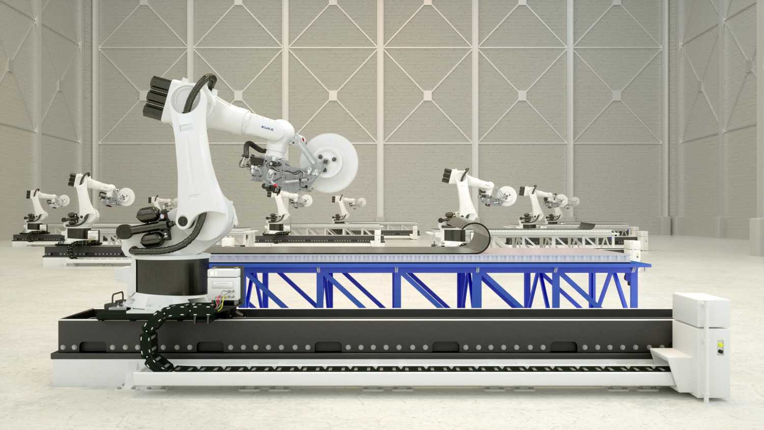 Affordable panel robot production line for mega-constellations