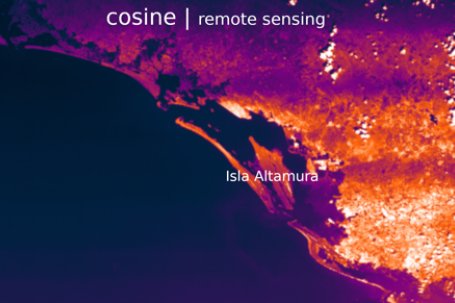 Hyperscout 2 beeld van het gebied rond het eiland Isla Altamura, voor de kust van Mexico bij de stad Culiacán. Bron: Cosine