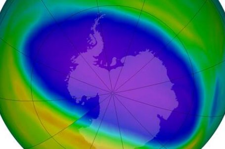Het ozongat boven de zuidpool op 1 oktober 2006 gemeten door OMI. Bron: NASA/KNMI