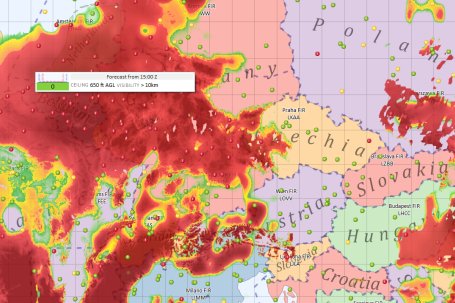 Screenshot van de SkyDemon-app met een functie voor VFR Flyable voorwaarden gebouwd op de gegevens van Meandair. Sinds 2021 is SkyDemon van Meandair lancerende klant. Bron: SkyDemon.