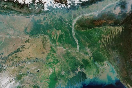 Sentinel-3 satellietbeeld van de Ganges rivierdelta. Bron: ESA