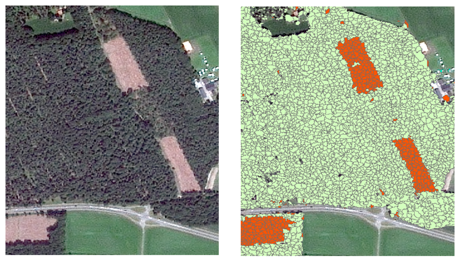 Satellite imagery is used to detect illegal logging in forests