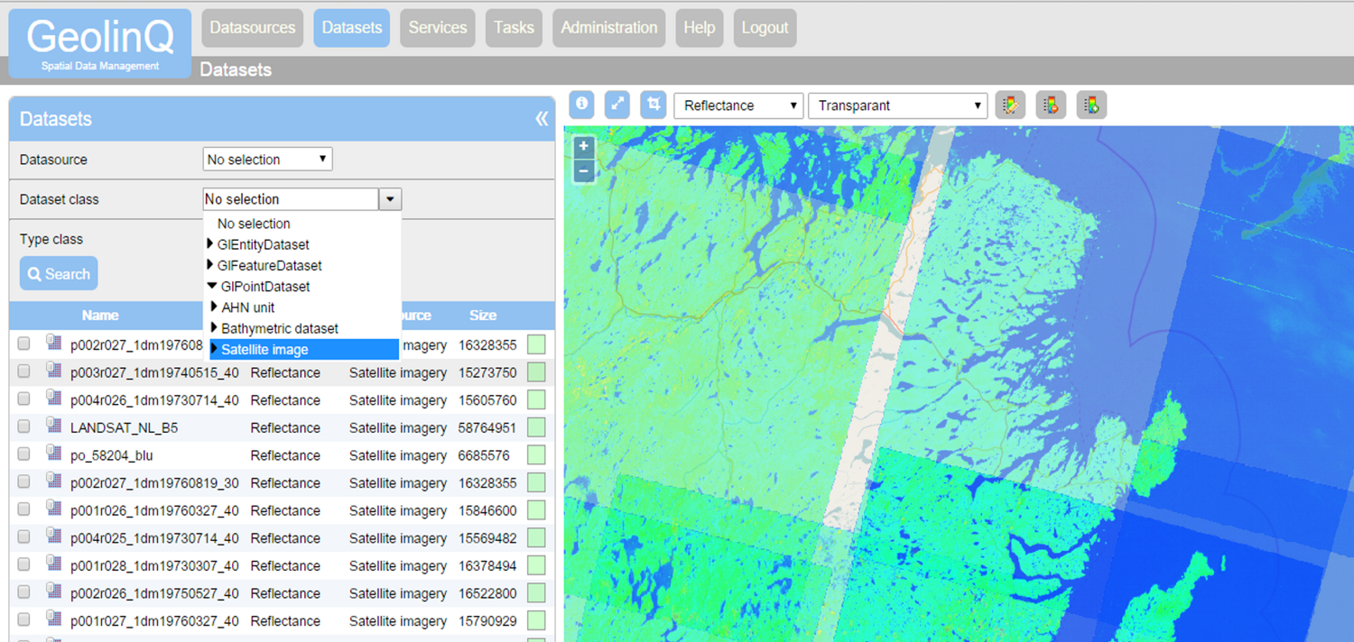 GeolinQ selecting some reflectance datasets