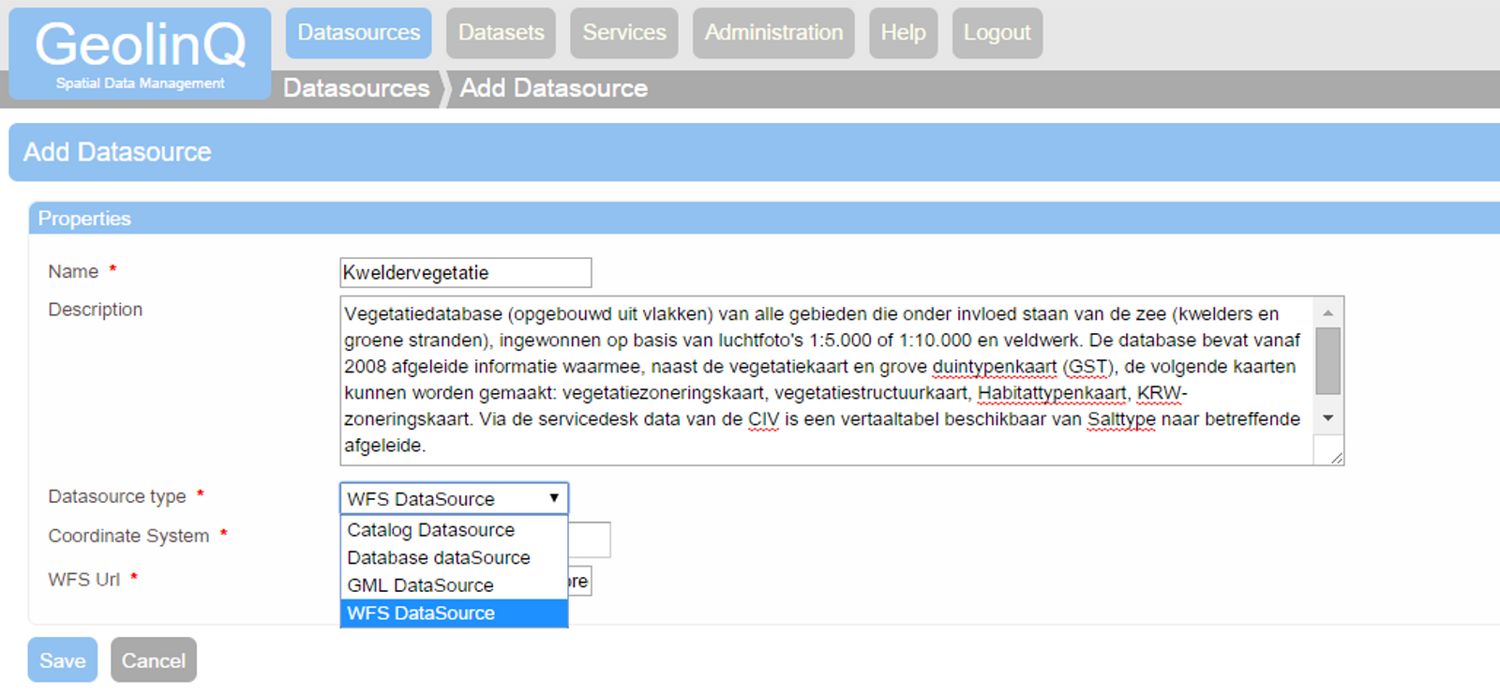 GeolinQ, functionality to integrate data sources including WFS and GML imports