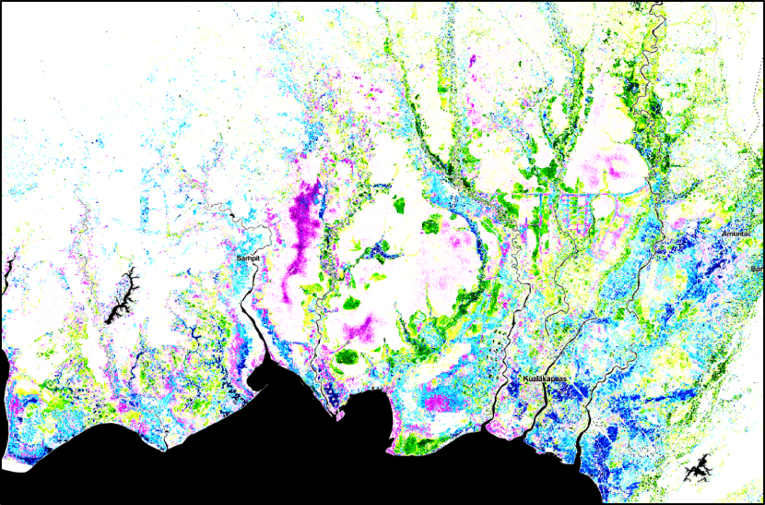 Flood frequency map over central Kalimantan between 2015-2019
